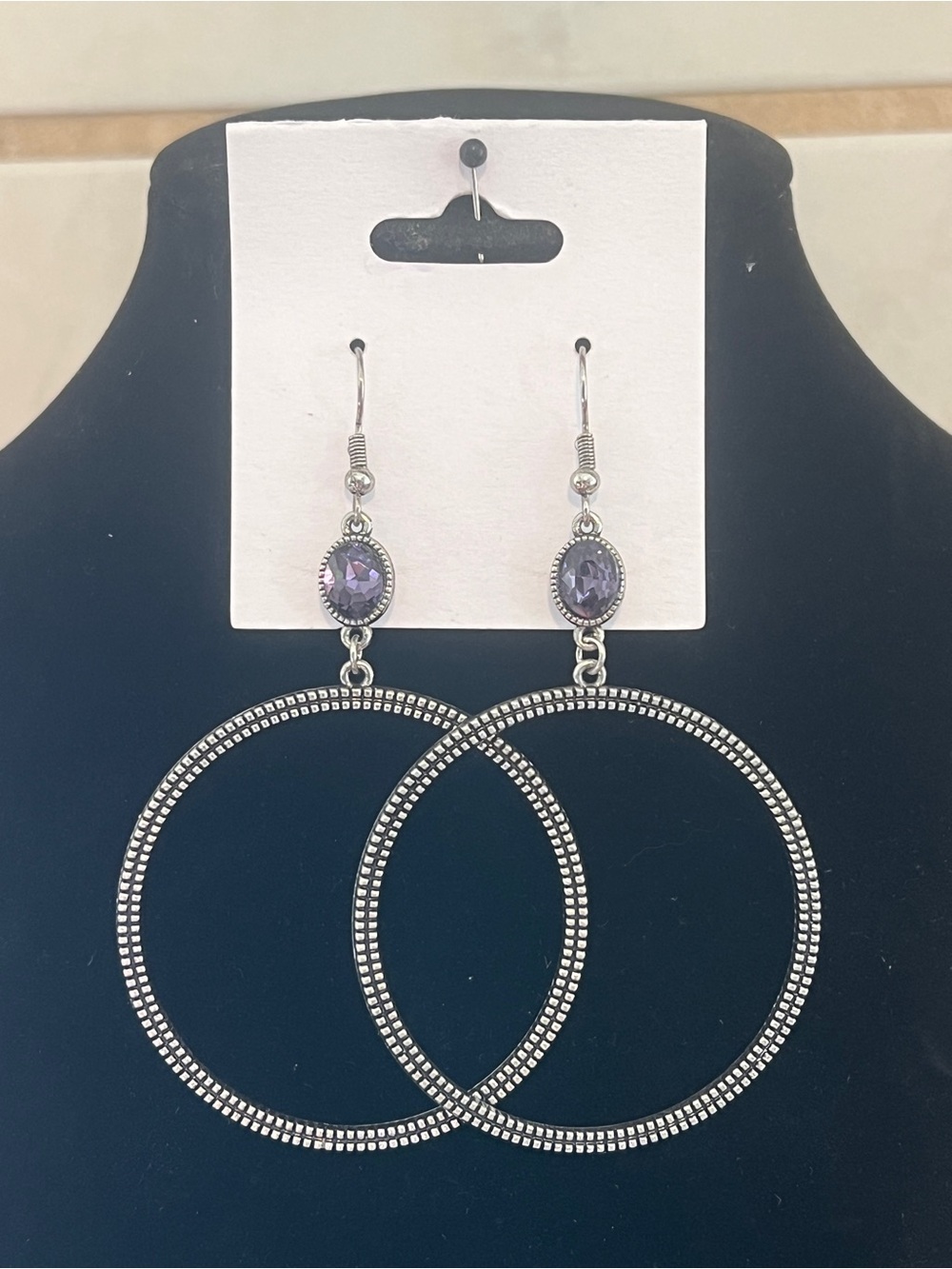 Paparazzi Silver-Tone Hoop Earrings with Purple Stones